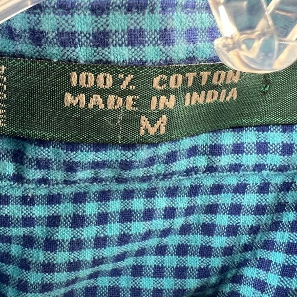 Orvis Men Shirt Medium Blue Gingham 100% Cotton Short Sleeve Button Front Pocket - Picture 3 of 8